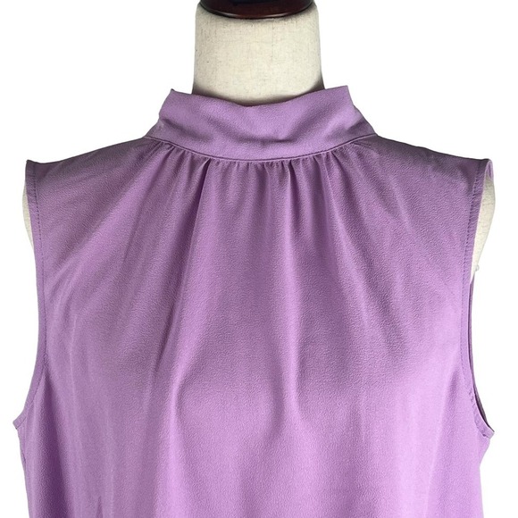 1.‎ STATE SLEEVELESS MOCK TIE NECK BLOUSE IN VIOLET TULLE NWT WOMEN'S SIZE LARGE - Picture 3 of 15